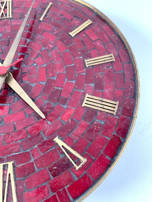 Mid-Century mosaic wall clock, Junghans quartz movement, Ø 28 cm