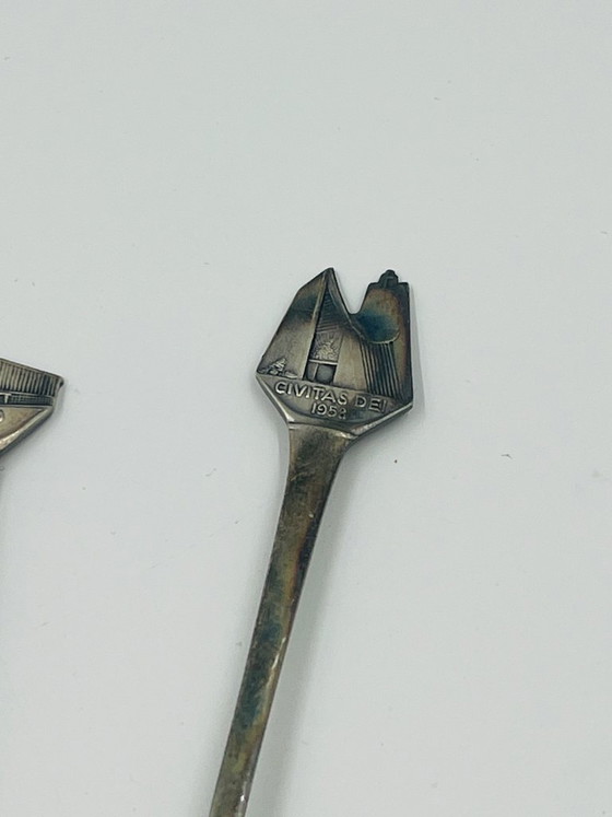 Set of 4 Souvenir Spoons Expo 58 Rare Pavilions, Cutlery Sets, Metal, Silver (photo 7 of 12)