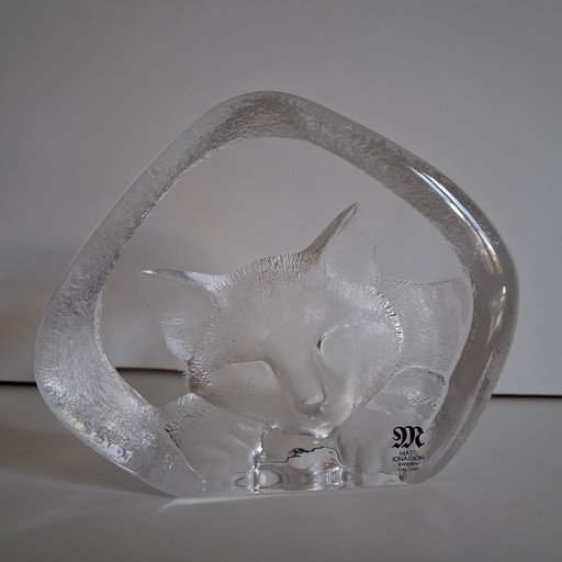 Kristall-Briefbeschwerer, Katzenmotiv, Mats Jonasson – decoratieve objecten, Crystal, Glass