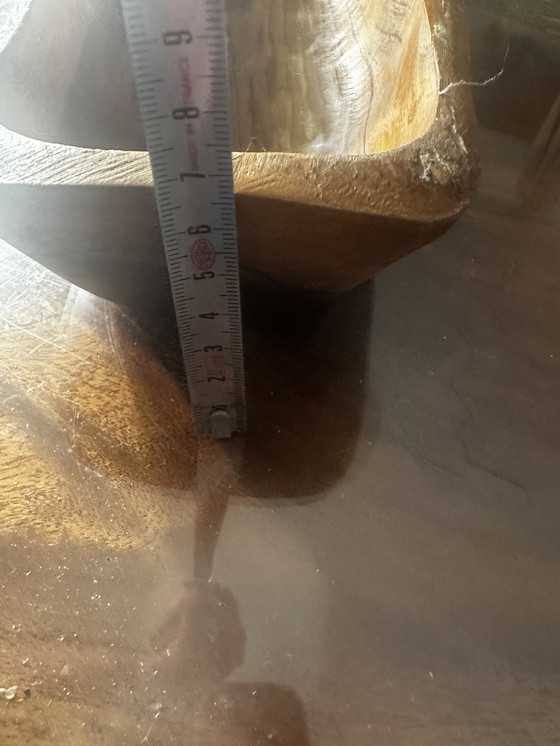 Image 1 of Grande coupe / Vide Poche sculptée en Bois - Artisanat Vintage 38 / 14 cm