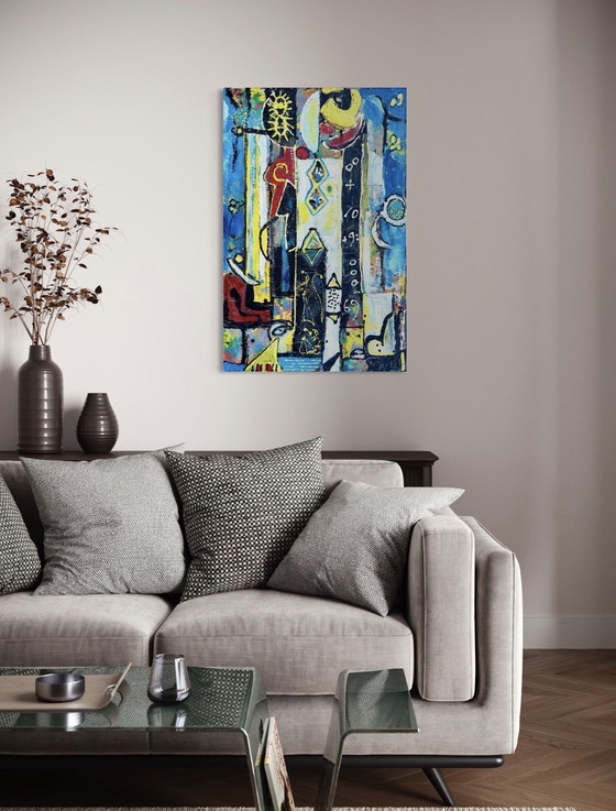 Image 1 of Groot abstract schilderij van Jan Wille uit 1978.