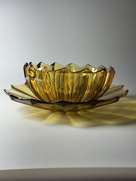 Image 1 of Cuenco y plato bajo mesa, década de 1930 - Verrerie de Scailmont