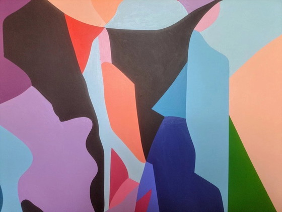 Image 1 of Pop-art portrait "Love You" - colorful abstract painting on MDF by Franklin van Dam (118x82cm)