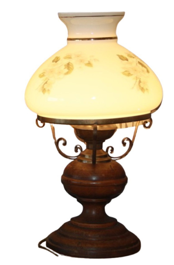 Vintage tafellamp in landelijke stijl – 50 cm hoog – met glazen kap met bloemenmotief – Tafellampen, Other (photo 2 of 5)