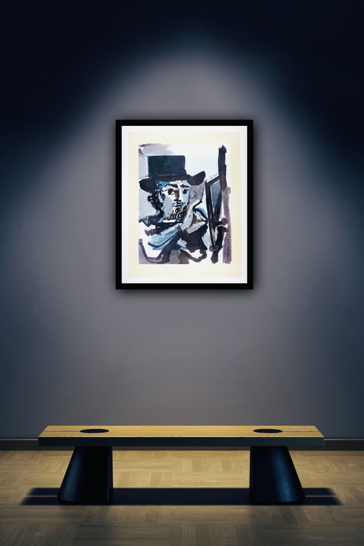 Pablo Picasso: "Pintor trabajando". Firmado, 1968