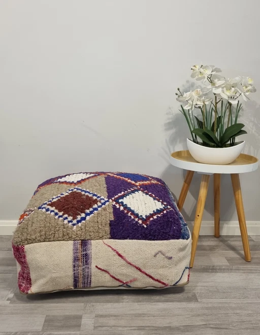 Tabouret marocain vintage, coussin de siège en berbère