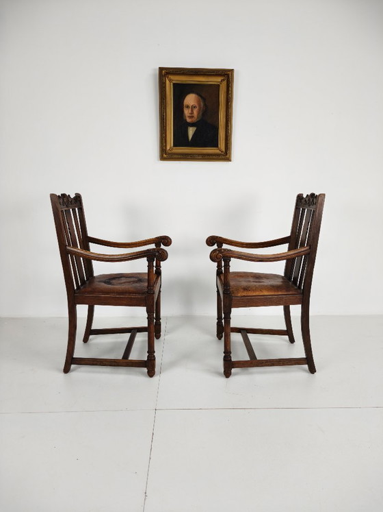 Par de sillones de roble de F. Parker & Son – Inglés del siglo XIX – Sillas de comedor, Wood (photo 6 of 7)