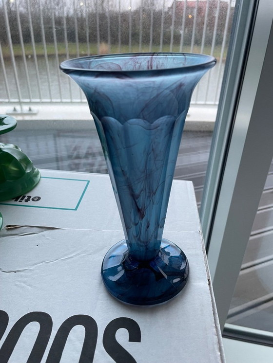 Image 1 of Blue Cloud glass vase, English