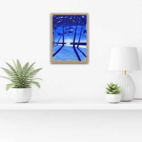 Image 1 of Ultramarine blue acrylic on cardboard with a gesso/acrylic ground.
Size: 40 x 30 cm.