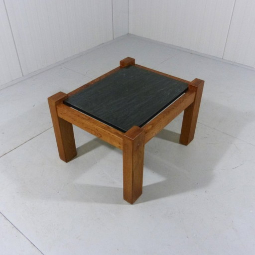Brutalist coffee table oak & natural stone 1970s