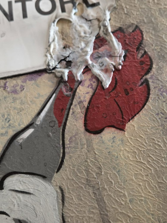 Image 1 of MART SIGNED (New Pop Street Art oder Urban Pop). Ohne Titel, 2021. Collage und Mischtechnik auf Holzplatte – 110 × 72 × 2 cm