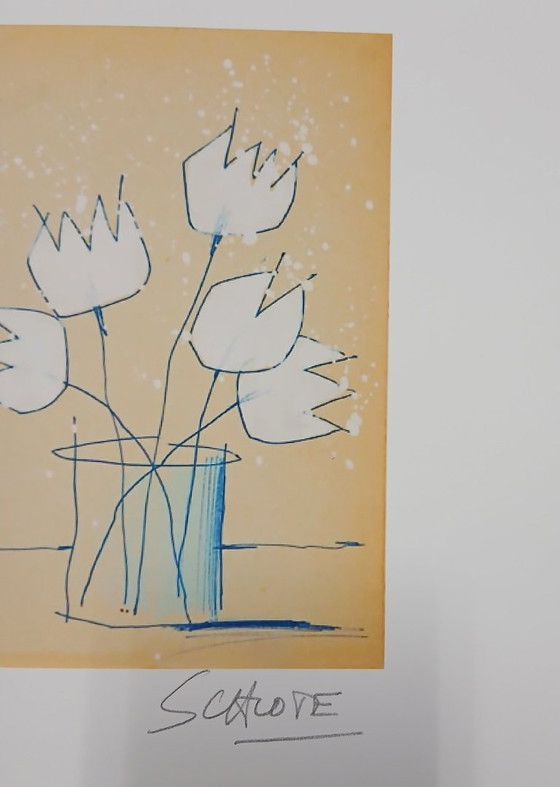 Image 1 of Schlote, Wilhelm - Witte tulpen - Handgesigneerd - Giclee