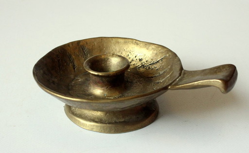 Portacandele/lampadario da camera in ottone dal design solido, brutalista, fatto a mano, vintage