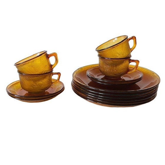 Image 1 of Set di servizio da colazione in vetro ambrato vintage anni '60