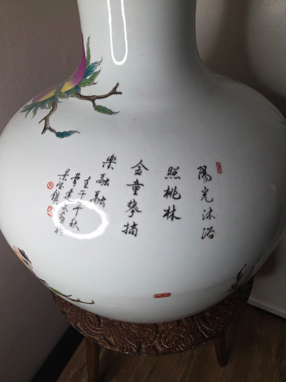 Chinese Tianqiuping Vase, 56 cm high, beautiful condition, Porcelain, Pink (photo 7 of 11)