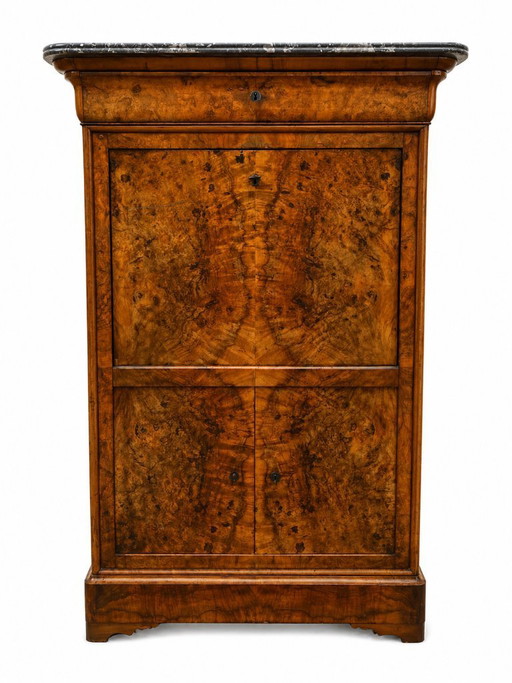 Louis Philippe secretaire van wortelnotenhout met marmeren blad.