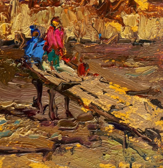 Image 1 of Original Oil Painting Autumn River Landscape On the autumn river