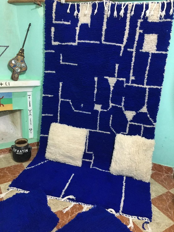 Handgemaakt blauw Marokkaans tapijt 2,5 x 1,5 m + 4 gratis kussens als cadeau – Vloerkleden en tapijten, Wool (photo 5 of 9)