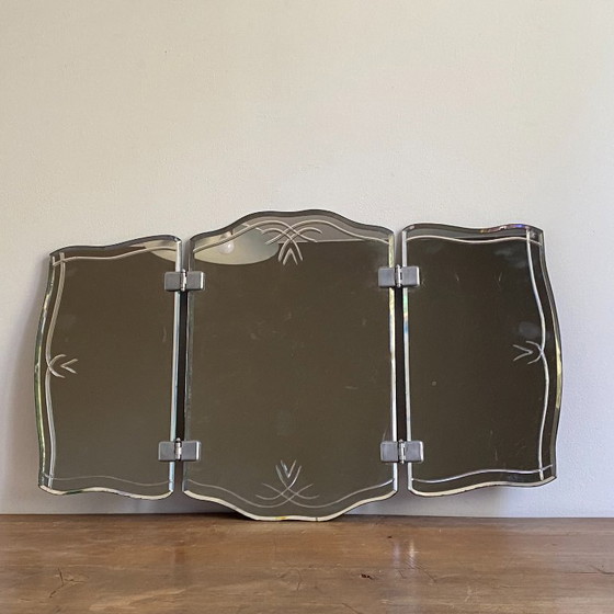 Image 1 of Miroir triptyque de barbier. 1950. Biseauté. 