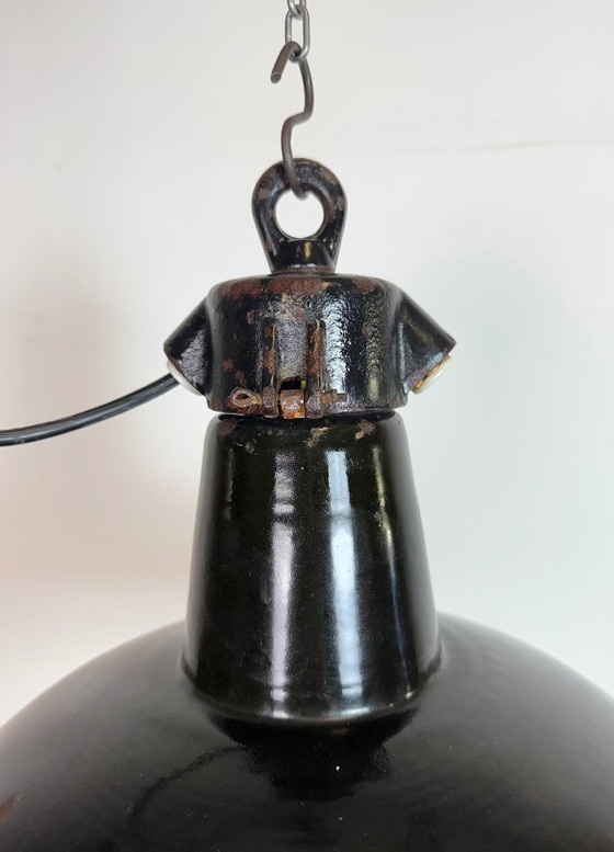 Image 1 of Industrial Black Enamel Factory Lamp with Cast Iron Top, 1950s