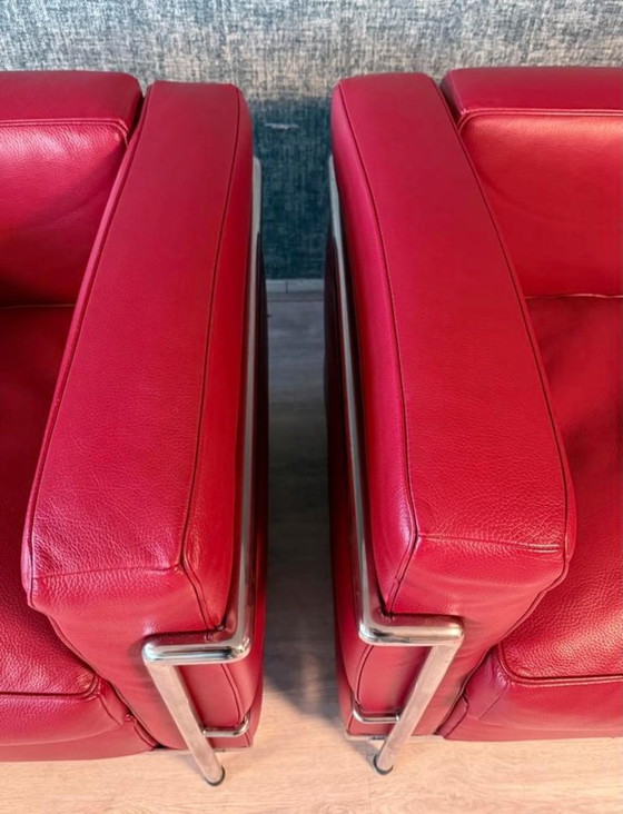 Image 1 of Vintage LC2 Le Corbusier fauteuil in rood leer, Italië, jaren 80