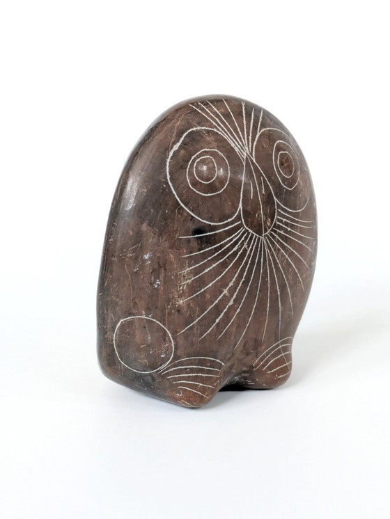 Image 1 of Statuetta di gufo Barro Negro messicano d'epoca | Ceramica fatta a mano in argilla nera di Oaxaca degli anni '70