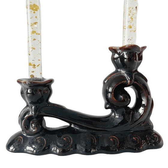 Image 1 of Candeliere vintage in ceramica color cioccolato, anni '50