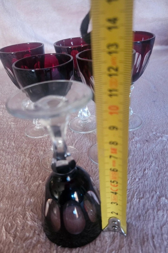 Image 1 of Esclusivo set di bicchieri in cristallo di Boemia - Rosso rubino tagliato a trasparente