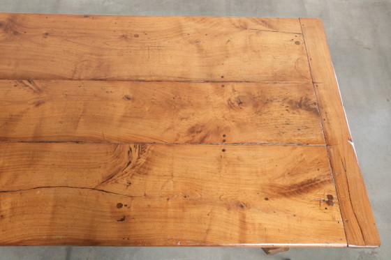 Characterful Antique French Dining Table from the 18th Century with a Fruitwood Top and an Oak Base (photo 8 of 13)