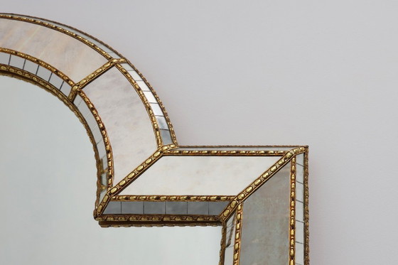 Image 1 of Large 20th Century Venetian Trapezium Mosaic Mirror with Brass Garlands