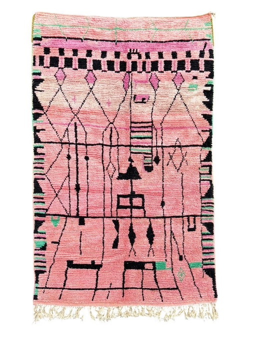 Tapis marocain rose fait main 160x270 cm, tapis doux et moelleux, décoration bohème