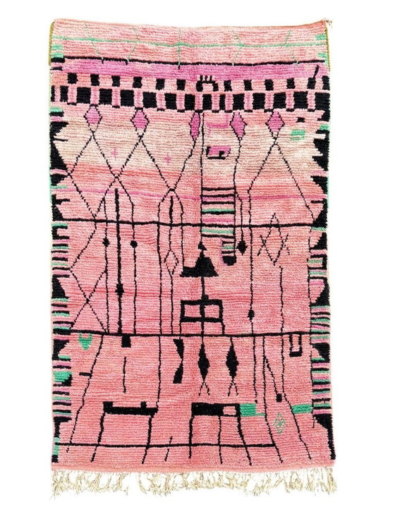 Image 1 of Tapis marocain rose fait main 160x270 cm, tapis doux et moelleux, décoration bohème