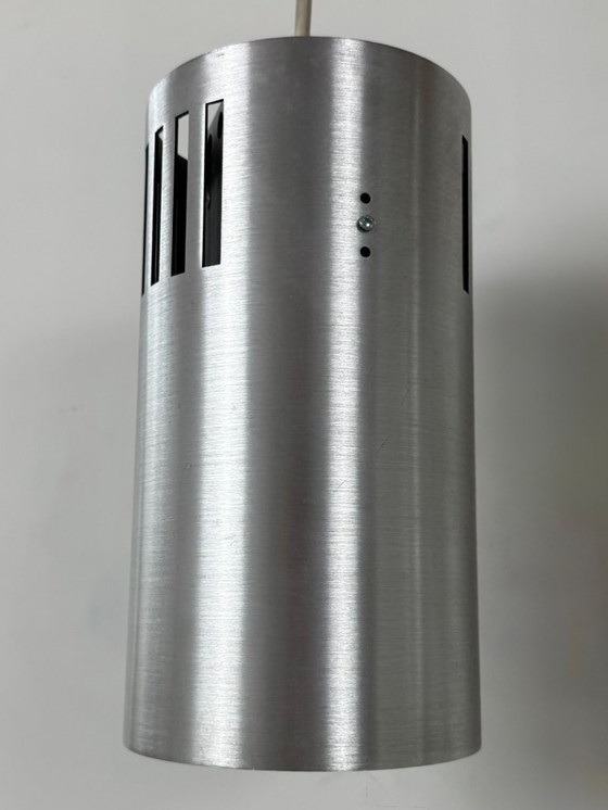 Image 1 of Set of 3 vintage brushed metal pendant lights, France, 1970