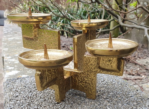 chandelier vintage brutaliste en laiton, 4 lumières