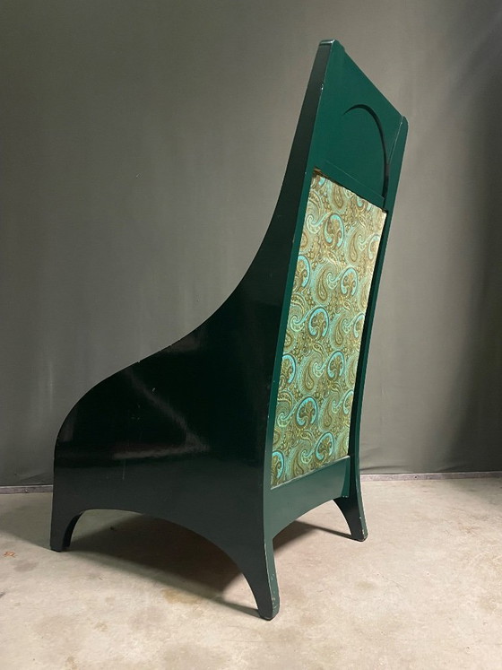 Rara Poltrona Art Nouveau con schienale alto, Poltrone, Legno, Tessile, Verde, Vintage (foto 2 di 6)