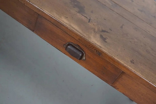 Antique French Rustic Farmhouse Dining Table in Elm Wood, 19th Century