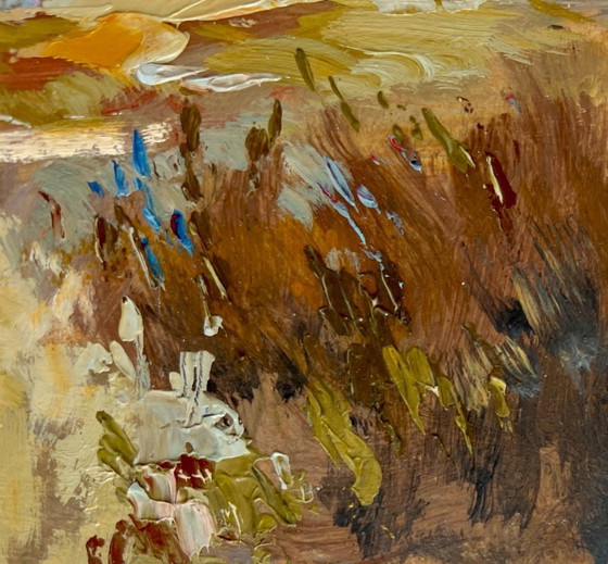 Image 1 of Original Oil Painting Autumn Forest Landscape House in the autumn forest