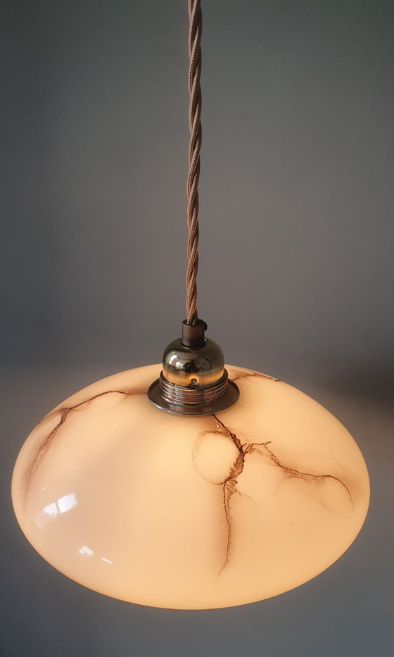 Vintage Marbled Pendant Lamp - Opaline Glass - Art Deco Style. – Metal (photo 6 of 15)