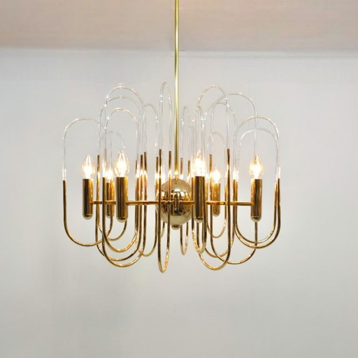 Lustre Sciolari du milieu du siècle en or avec arches en verre