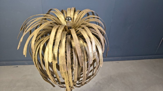 Image 1 of Lámpara de pie con forma de palmera de latón, de Maison Jansen, década de 1970.