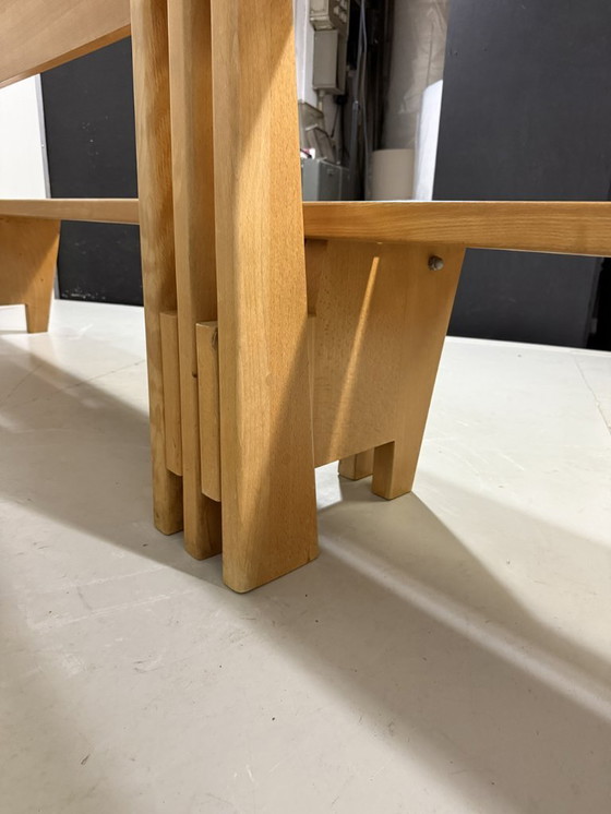 Image 1 of XL Modernist solid beech wood bench 1960s