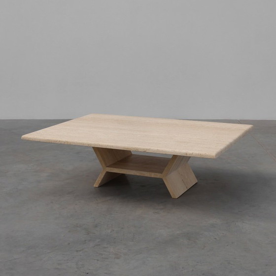 Image 1 of Café rectangular geométrico escultural de travertino, Italia Años 60