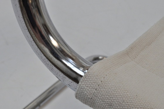 Image 1 of Set van 4 sledeframe stoelen – chroom & linnen (Chioccarello Lino) – herbekleed