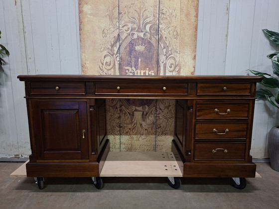 Image 1 of Escritorio clásico inglés, mesa de escritura, modelo único de pared estrecha, dimensiones: 180 x 56 cm y 78 cm de alto.