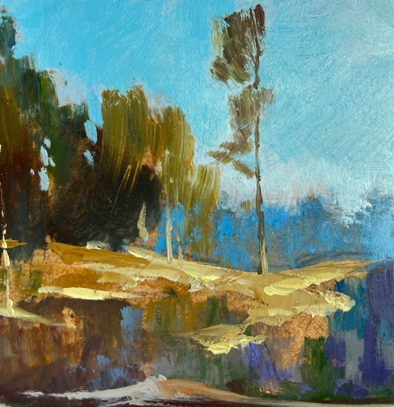 Image 1 of Original Oil Painting Summer Forest Landscape Walk along the river