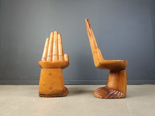 Pair of Hand Shaped Teak Chairs, 1970s