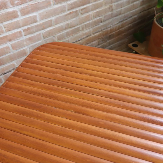 Image 1 of Table de salle à manger vintage en rotin 70s côtelé 4 places