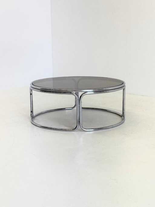 Space Age coffee table with smoked glass and chrome
