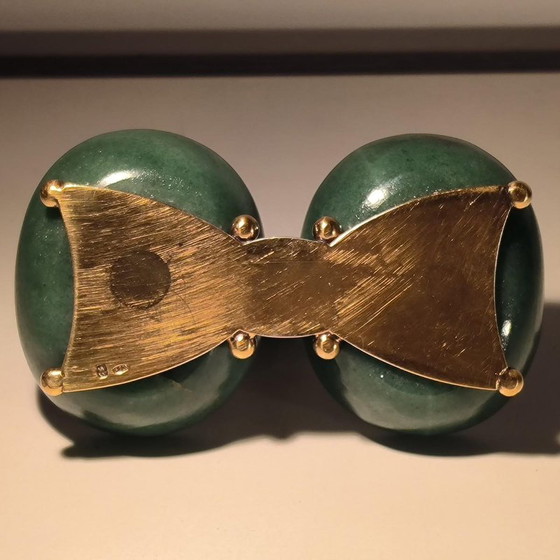Salière double et coupelle à condiments en argent, vermeil et aventurine par Wolfers Frères, 1950 (photo 11 of 13)
