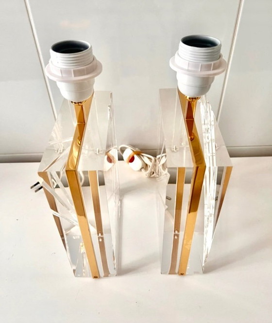 Image 1 of Pair of Lucite and gilding lamps, Italy 1970